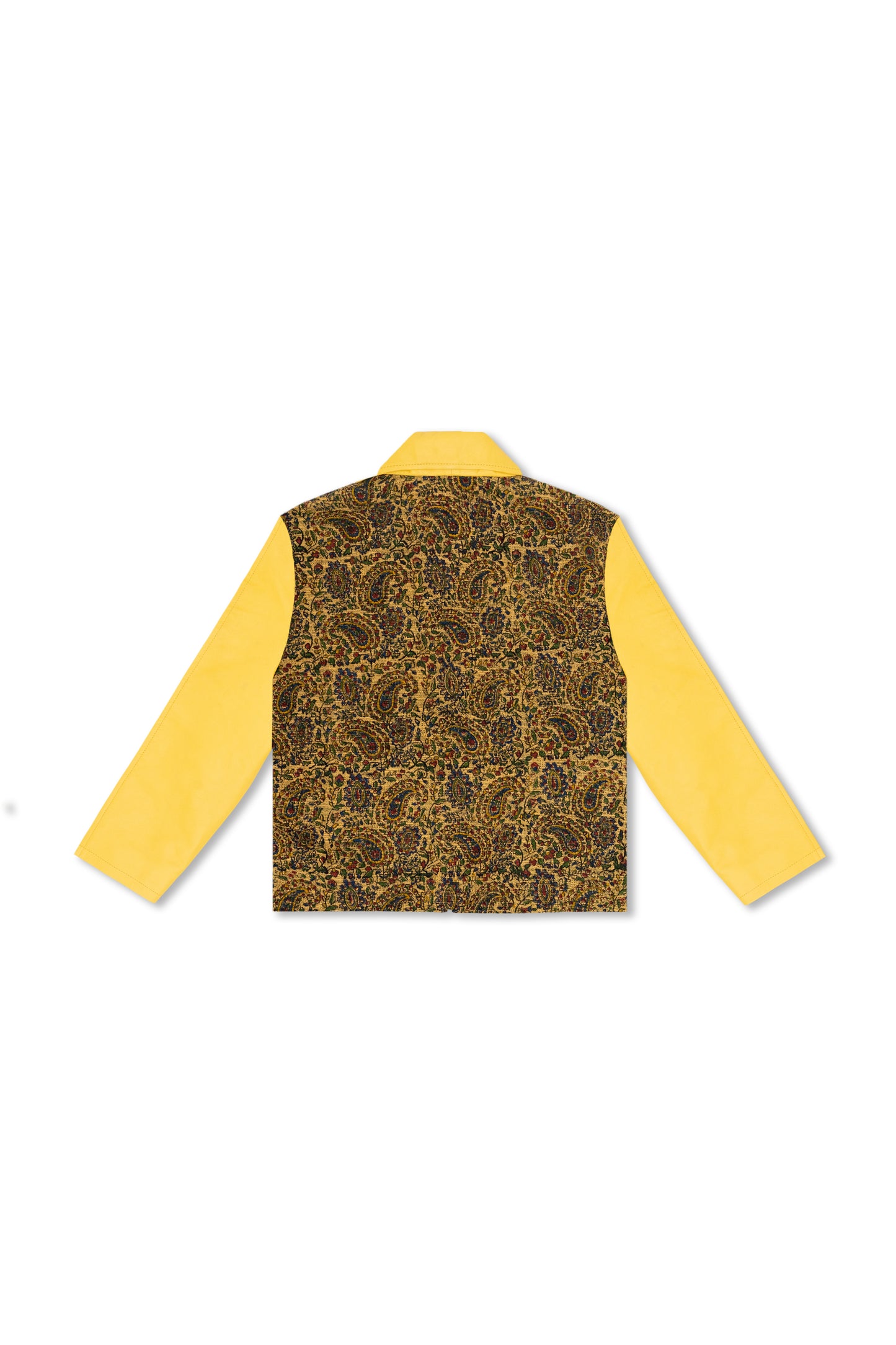 “Soleil Blaze” Leather and Handwoven Fabric Jacket