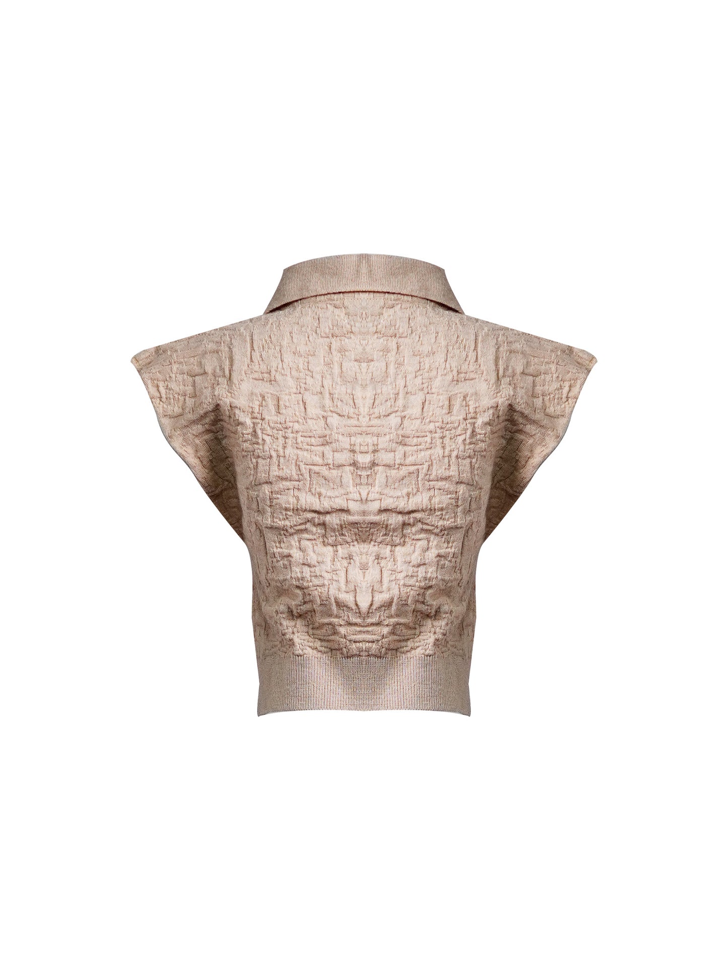 Caramel Knit Polo Crop Top - Jacquard