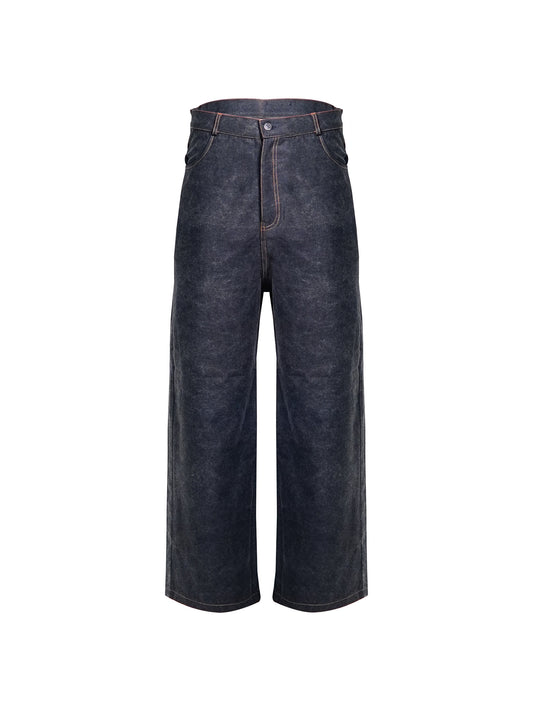 Black Acid Denim Pants - Relax Fit