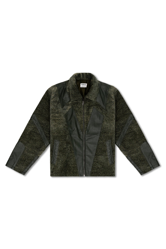 "Lush Green Forest" Leather and Handwoven Fabric Jacket
