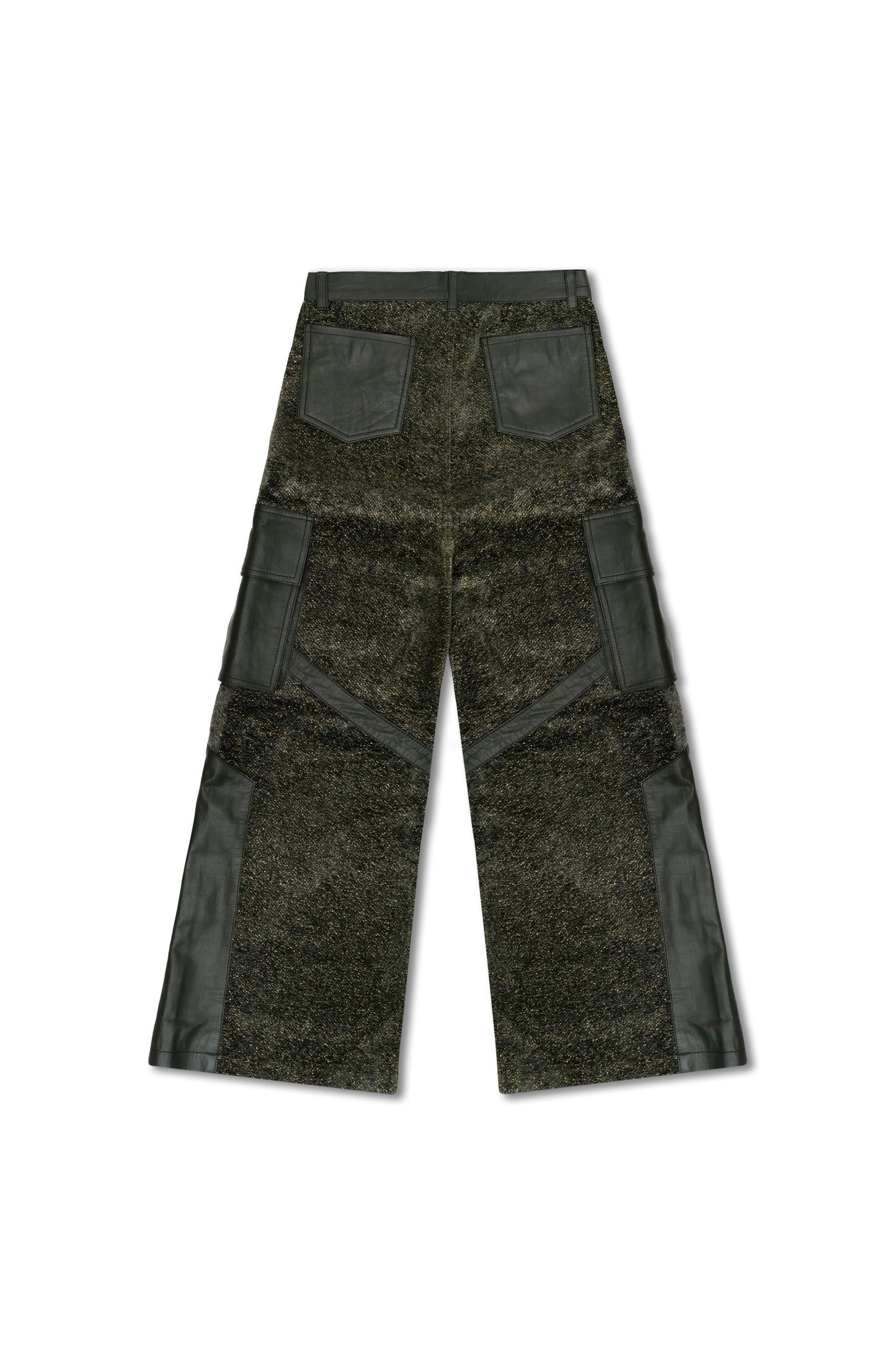 "Lush Green Forest" Leather and Handwoven Fabric Pants