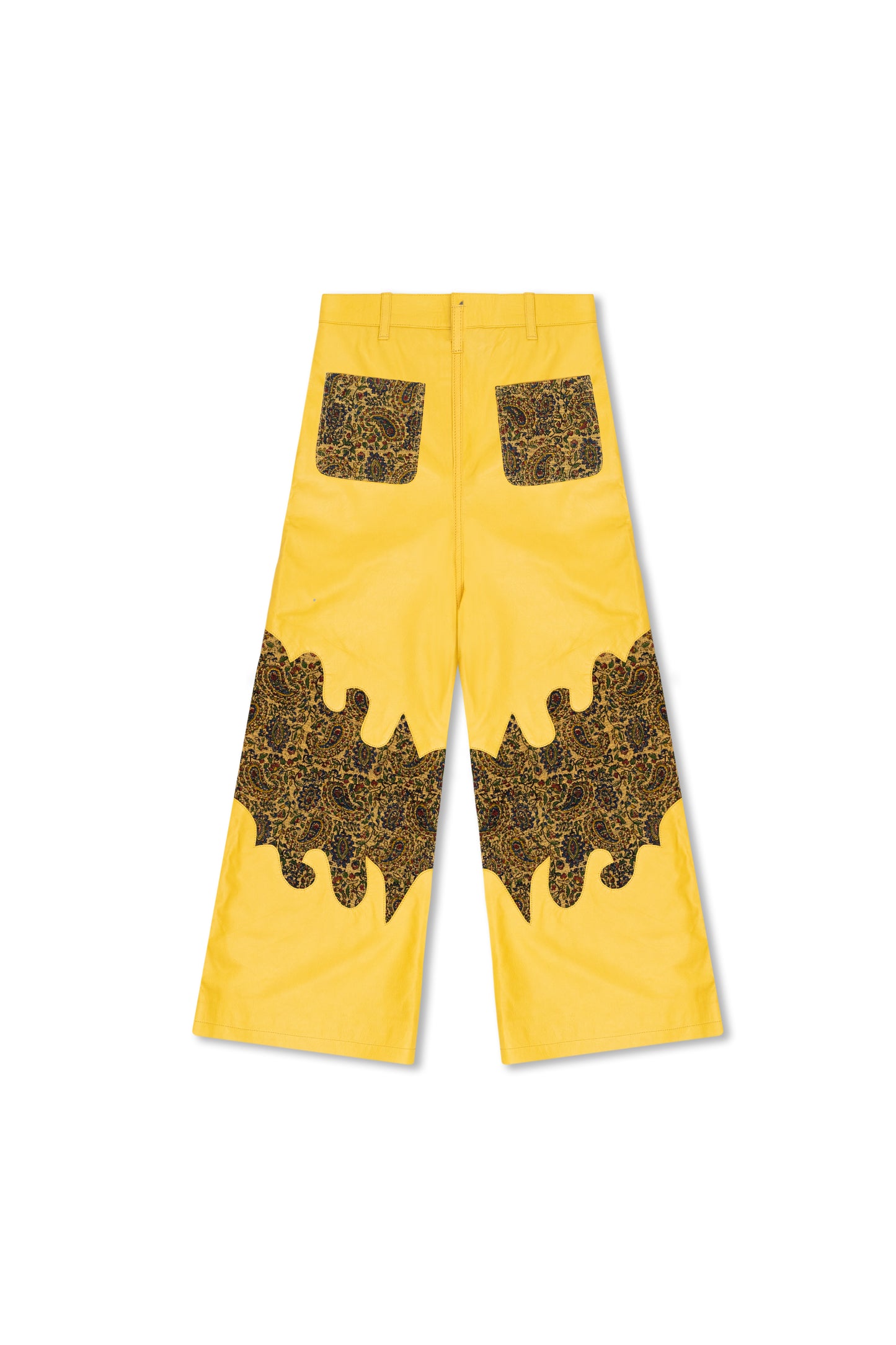 “Soleil Blaze” Leather and Handwoven Fabric Pants