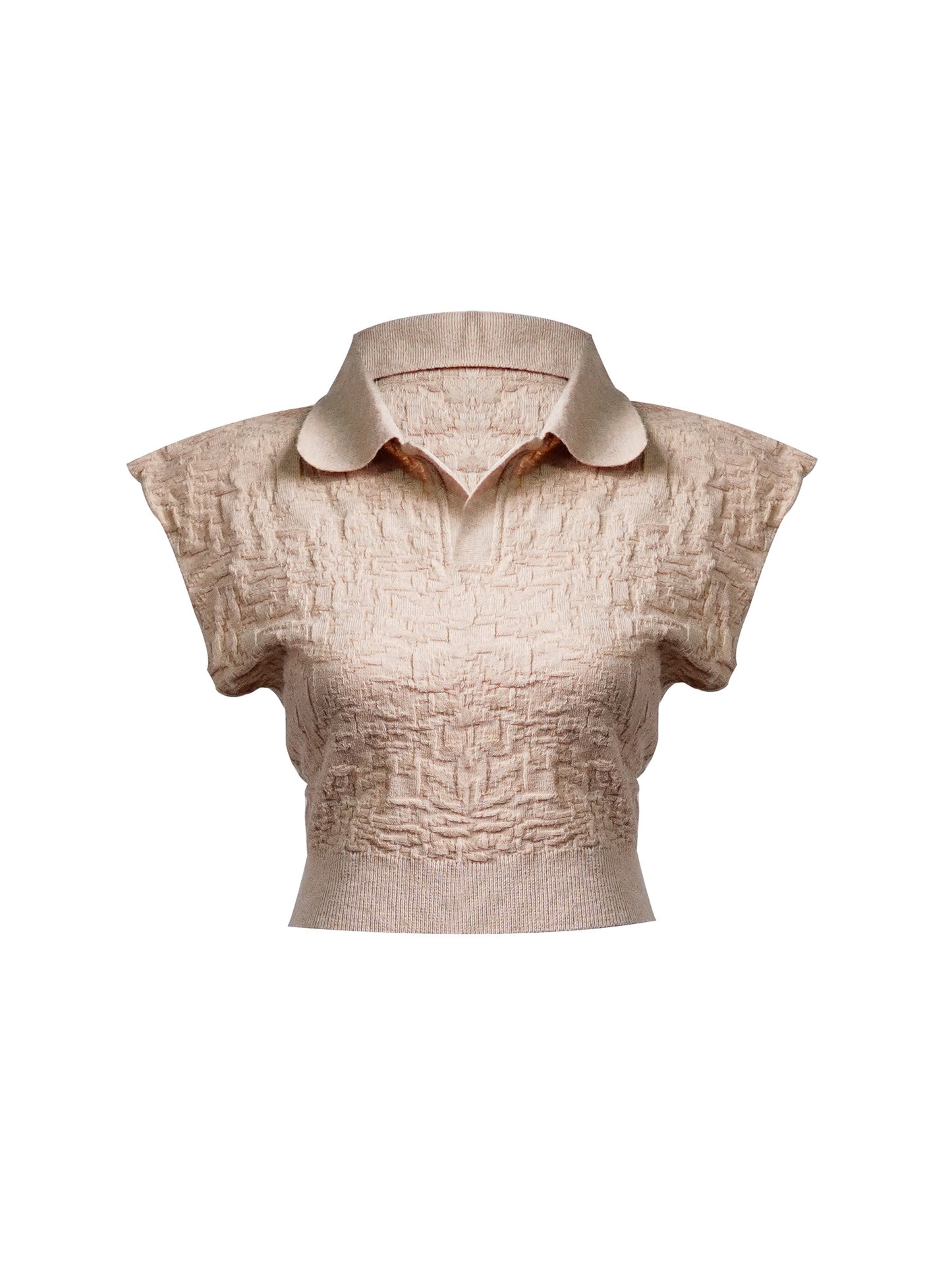 Caramel Knit Polo Crop Top - Jacquard