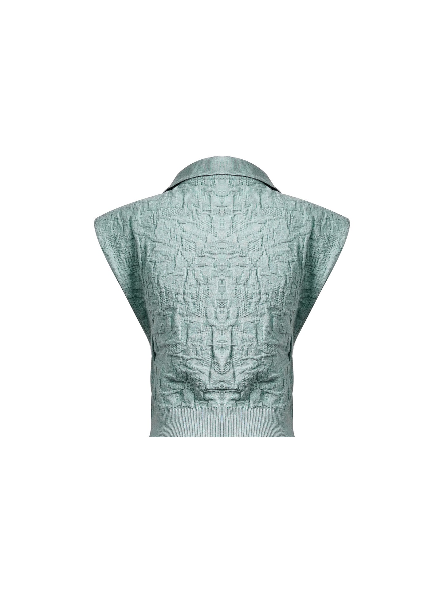 Sea Green Knit Polo Crop Top - Jacquard